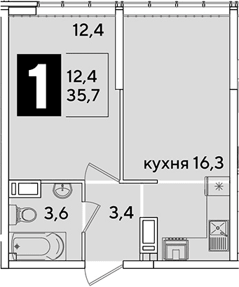 Продается 2-комн. квартира, 35.7 м²