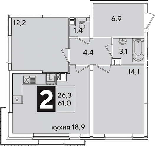 Продается 3-комн. квартира, 61 м²