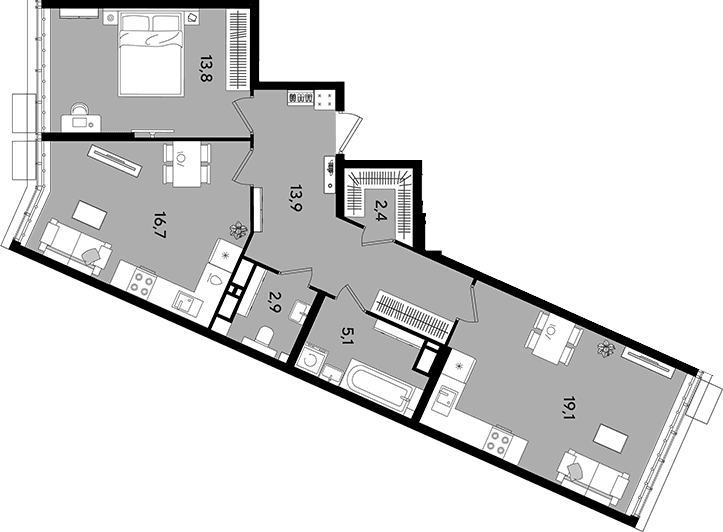 Продается 2-комн. квартира, 73.9 м²