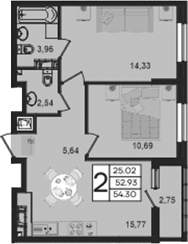 Продается 2-комн. квартира, 52.92 м²