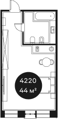Продается 1-комн. квартира, 43.59 м²
