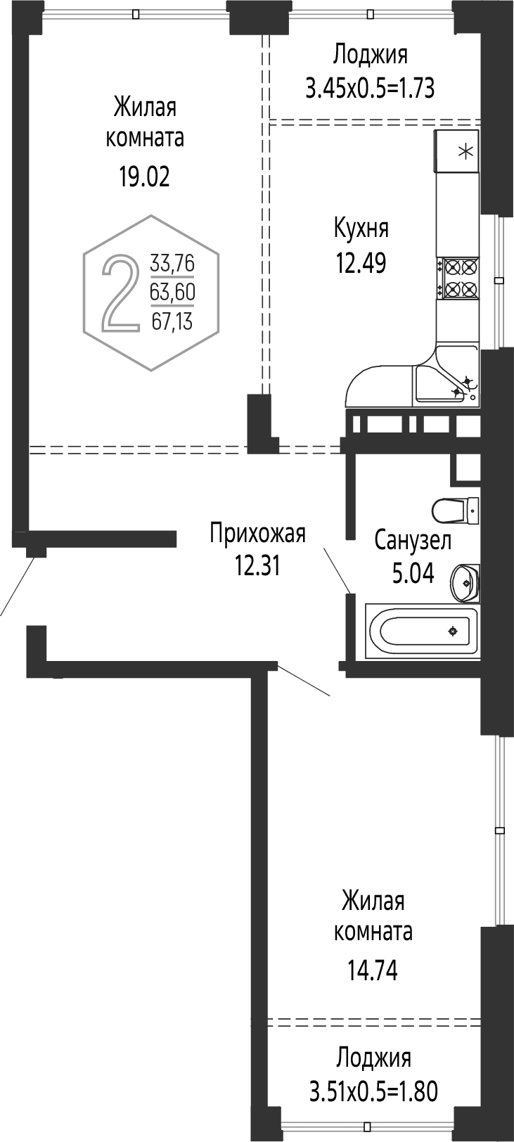 Продается 1-комн. квартира, 63.6 м²