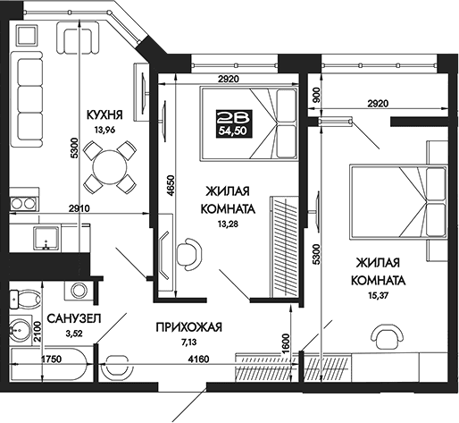 Продается 2-комн. квартира, 54.5 м²