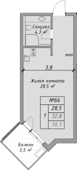 Продается 1-комн. квартира, 32.8 м²