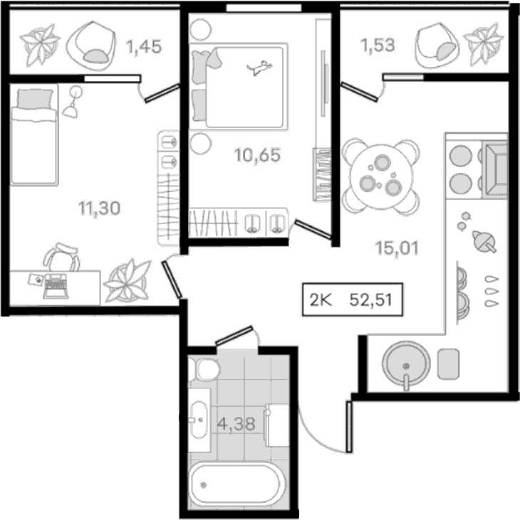 Продается 2-комн. квартира, 51.06 м²