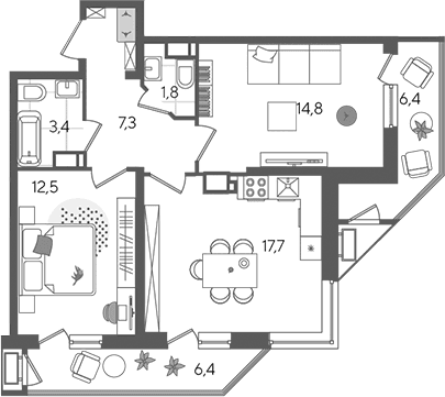 Продается 3-комн. квартира, 57.5 м²