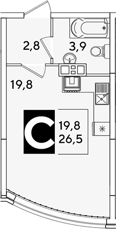 Продается 1-комн. квартира, 26.5 м²