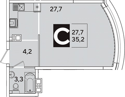 Продается 1-комн. квартира, 35.2 м²
