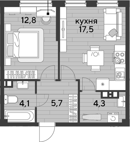 Продается 1-комн. квартира, 44.4 м²
