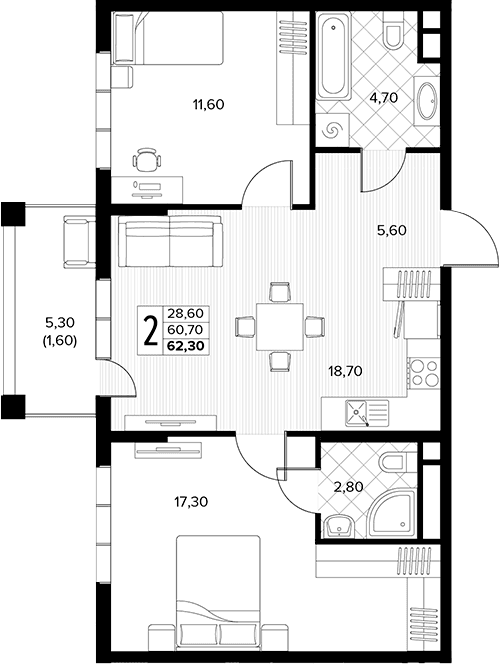 Продается 2-комн. квартира, 60.7 м²