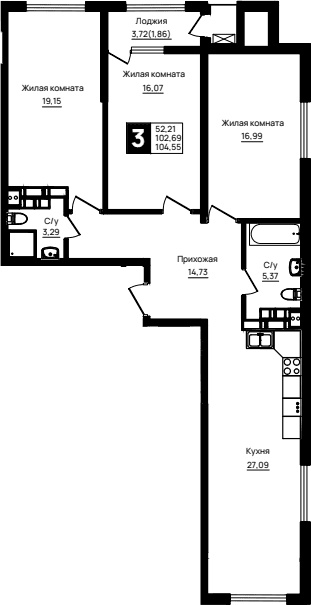 Продается 3-комн. квартира, 102.69 м²