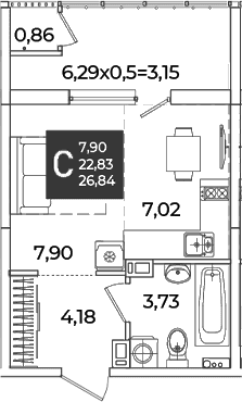 Продается 1-комн. квартира, 22.83 м²