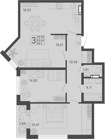 Продается 3-комн. квартира, 83.64 м²