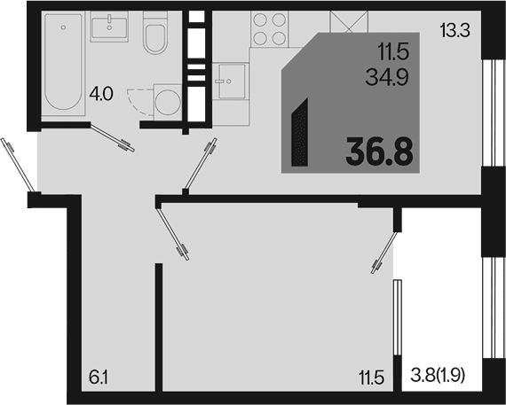 Продается 1-комн. квартира, 34.9 м²