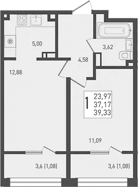 Продается 2-комн. квартира, 37.17 м²
