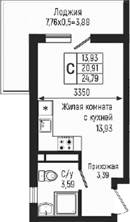 Продается 1-комн. квартира, 20.91 м²