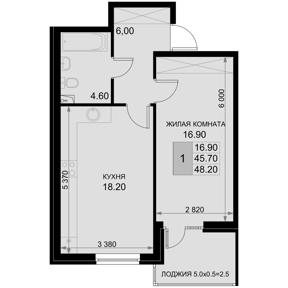 Продается 2-комн. квартира, 45.7 м²