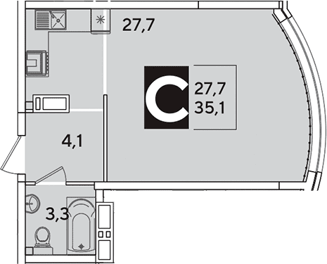 Продается 1-комн. квартира, 35.1 м²