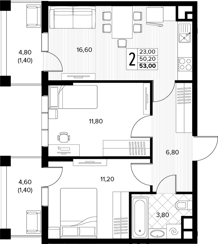 Продается 2-комн. квартира, 50.2 м²
