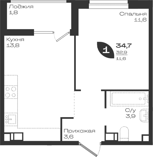 Продается 1-комн. квартира, 32.9 м²