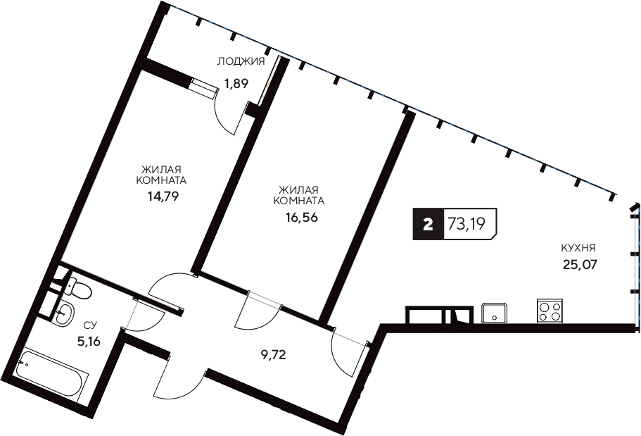 Продается 2-комн. квартира, 71.3 м²