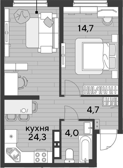 Продается 1-комн. квартира, 47.7 м²