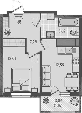 Продается 1-комн. квартира, 37.5 м²