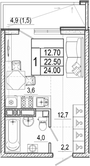 Продается 1-комн. квартира, 22.5 м²