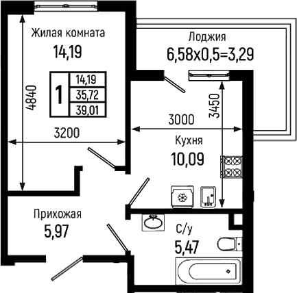 Продается 1-комн. квартира, 35.72 м²