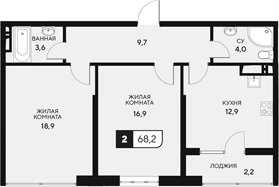 Продается 2-комн. квартира, 66 м²