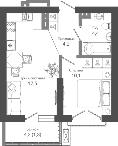 Продается 2-комн. квартира, 36.1 м²
