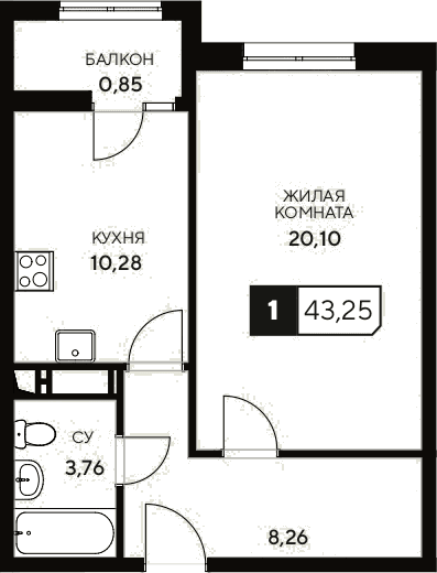 Продается 1-комн. квартира, 42.4 м²