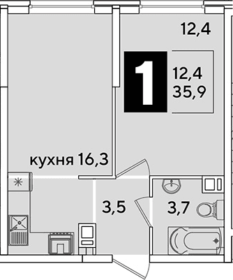 Продается 2-комн. квартира, 35.9 м²