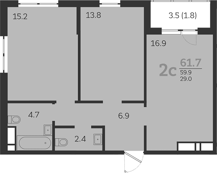 Продается 3-комн. квартира, 59.9 м²