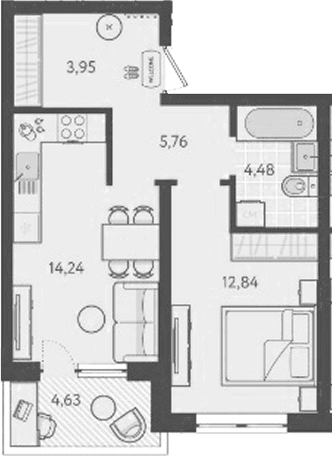 Продается 1-комн. квартира, 41.27 м²