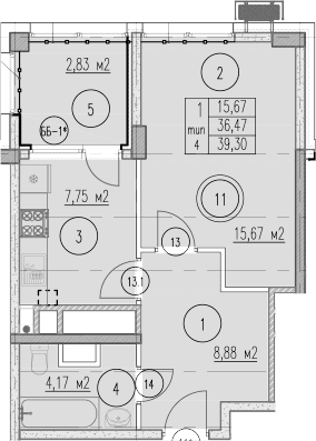 Продается 1-комн. квартира, 36.47 м²