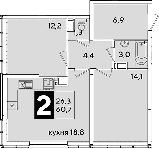 Продается 3-комн. квартира, 60.7 м²