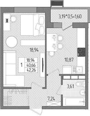 Продается 1-комн. квартира, 40.66 м²
