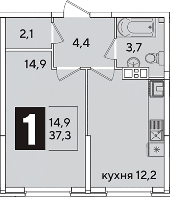 Продается 1-комн. квартира, 37.3 м²