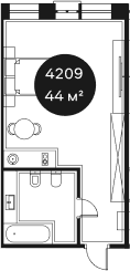 Продается 1-комн. квартира, 43.59 м²