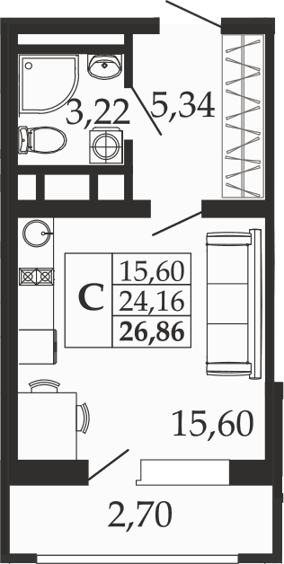 Продается 1-комн. квартира, 24.16 м²