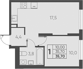 Продается 1-комн. квартира, 35.7 м²