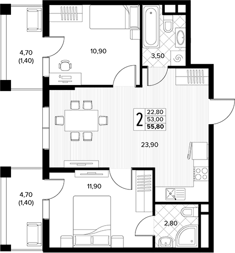 Продается 2-комн. квартира, 53 м²