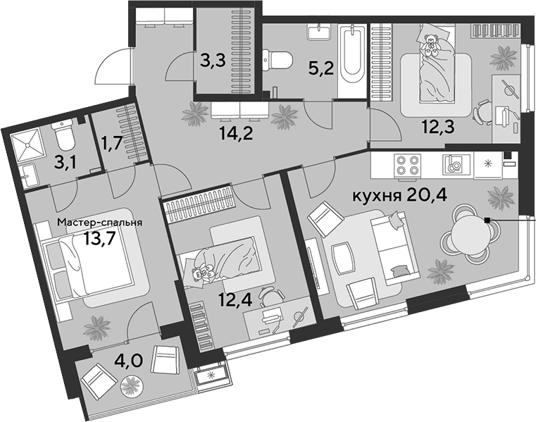 Продается 4-комн. квартира, 86.3 м²