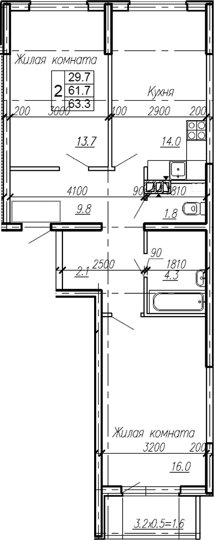 Продается 2-комн. квартира, 61.7 м²