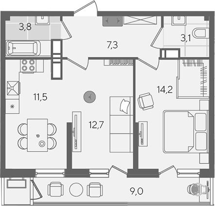 Продается 2-комн. квартира, 52.6 м²