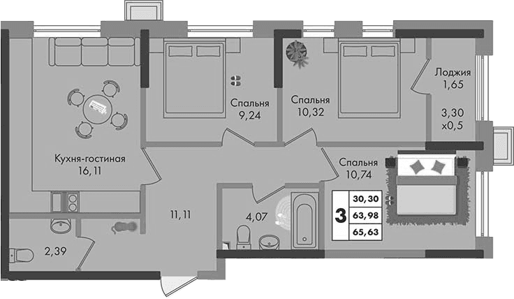Продается 3-комн. квартира, 63.98 м²