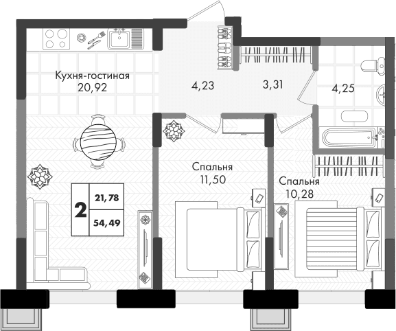 Продается 3-комн. квартира, 54.49 м²