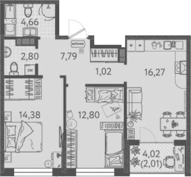 Продается 2-комн. квартира, 59.72 м²