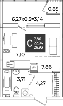 Продается 1-комн. квартира, 22.94 м²